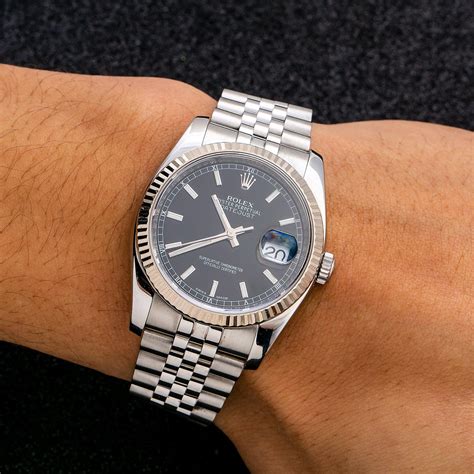 rolex datejust 36 black dial on wrist